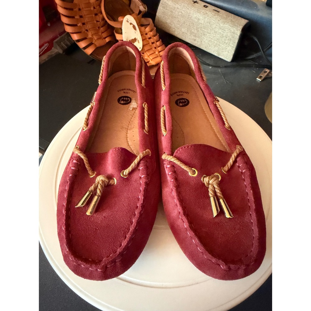 LAMO Womens Burgundy Suede Driving Moccasins Leather Insole Flats Size 7.5